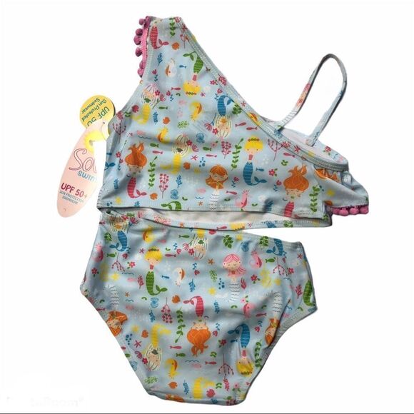 Sol 2 piece Swimsuit with Mermaid Prints 5 Toddler UPF50+ - Picture 2 of 3